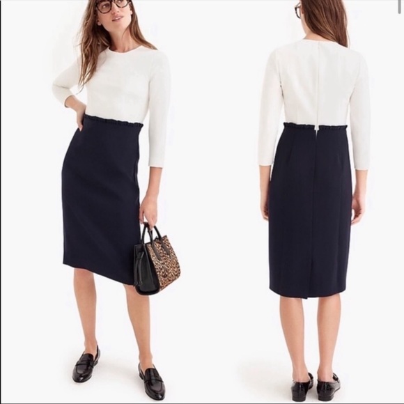 J. Crew Combo Ruffle Dress Cream Navy 4P - Picture 3 of 16